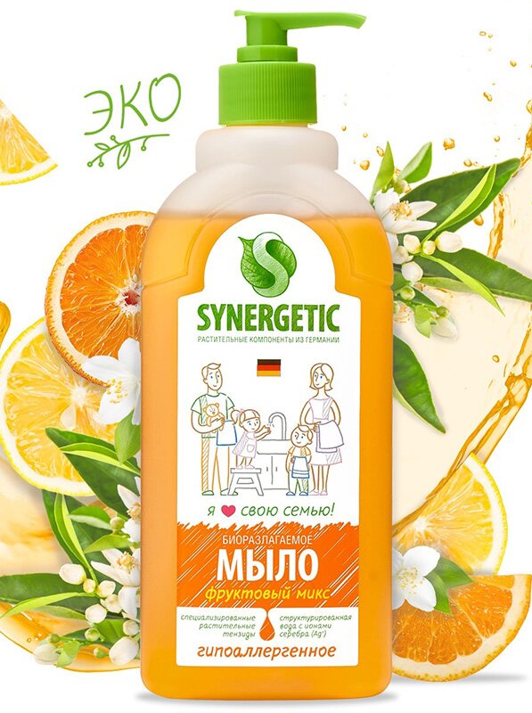 

Мыло жидкое SYNERGETIC Фруктовый микс Гипоаллергенное 500 мл, Разноцветный