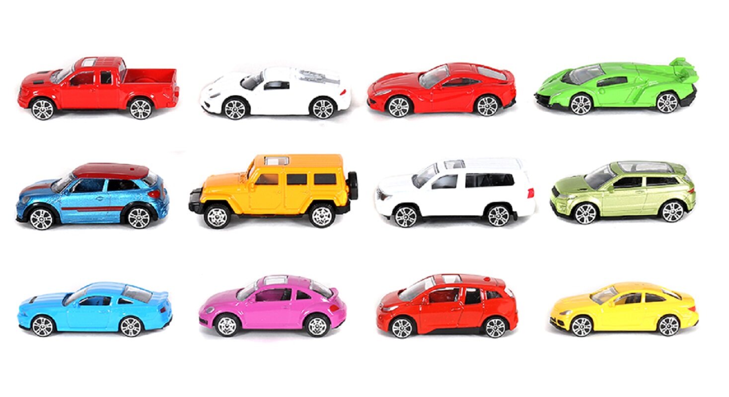 

Набор модельных машин Die-Cast 1:64 с инерционным механизмом 12 шт, Разноцветный