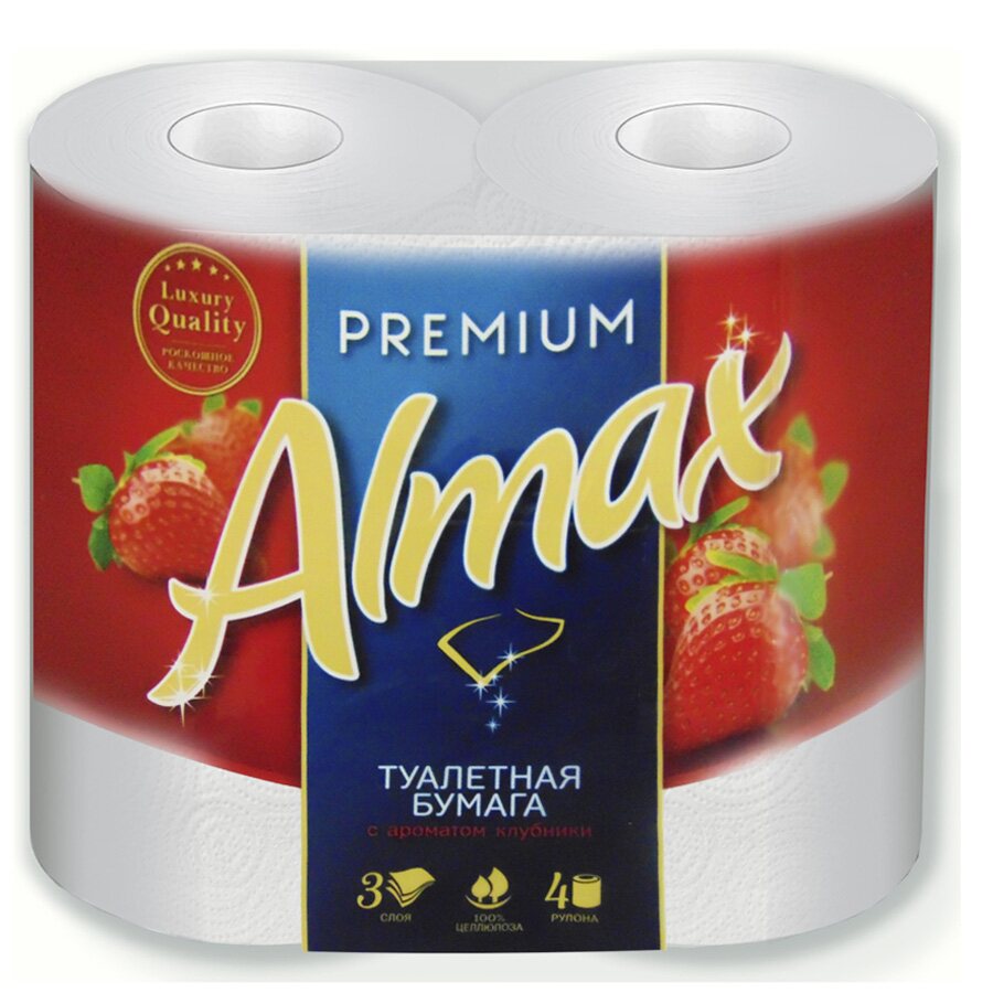 

Бумага туалетная Almax Premium Аромат Клубника 3 слоя 4 рулона по 18,6 м, Разноцветный