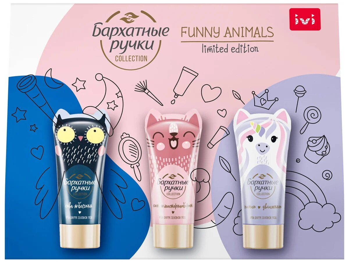 

Набор подарочный Бархатные ручки Funny Animals (крем для рук 3*45 мл), Разноцветный