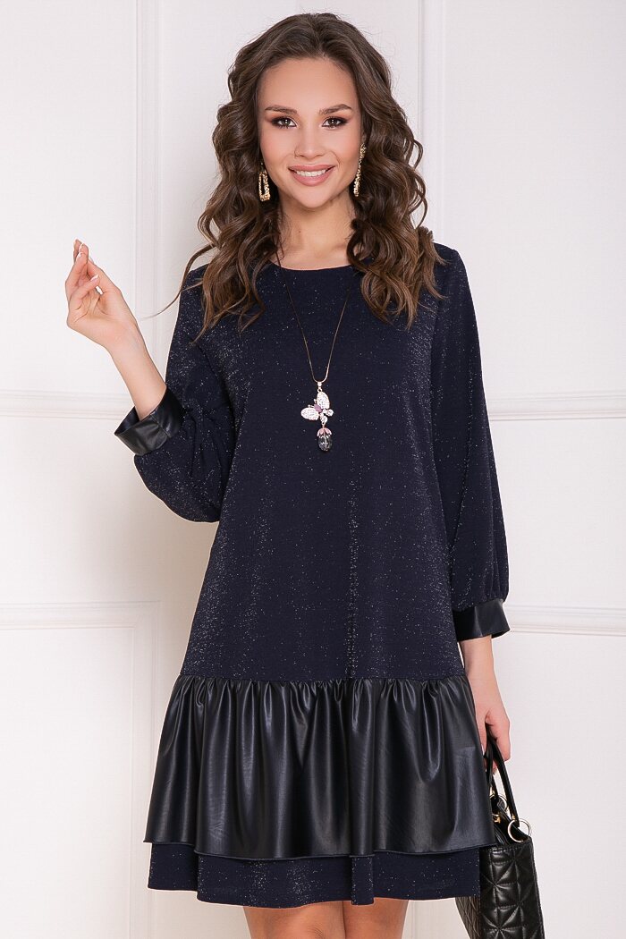 

Платье с люрексом и экокожей Bellovera, Синий