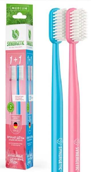 

Зубная щека SYNERGETIC Eco Dental Care средней жесткости 2 шт, Разноцветный