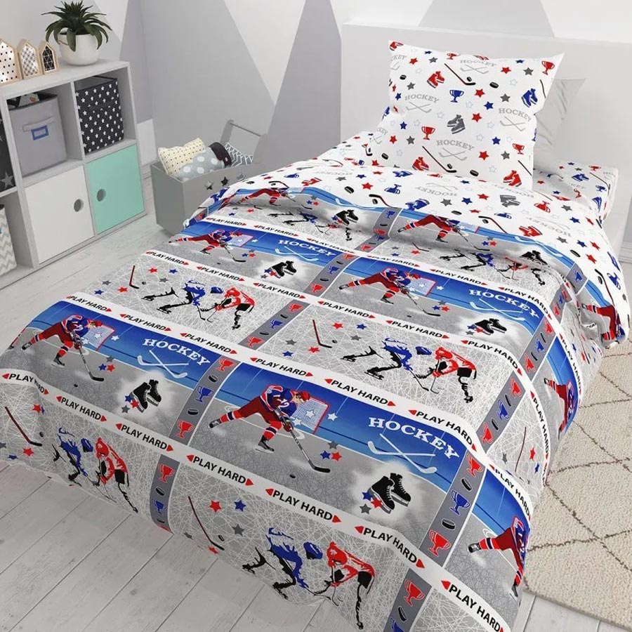 

Комплект постельного белья BRAVO kid's dreams Хоккей 1,5-спальный подростковый поплин, Серый