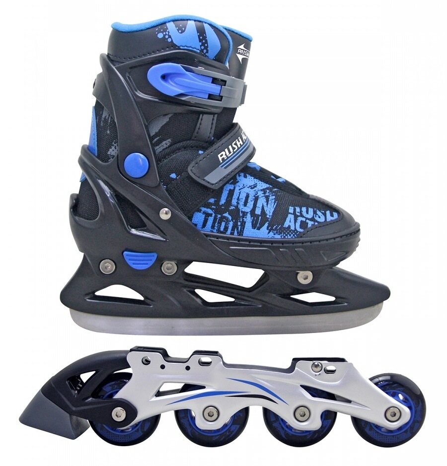

Ролики-трансформеры раздвижные RUSH ACTION PW-253B-21 black/blue, Синий