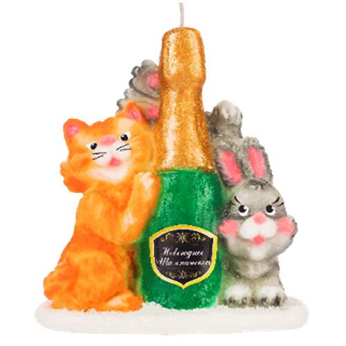 

Свеча фигурная Кот и Кролик весёлые с шампанским, Разноцветный