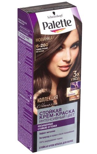 

Крем-краска Palette Темно-Русый металлик 6-280 110 мл, Разноцветный