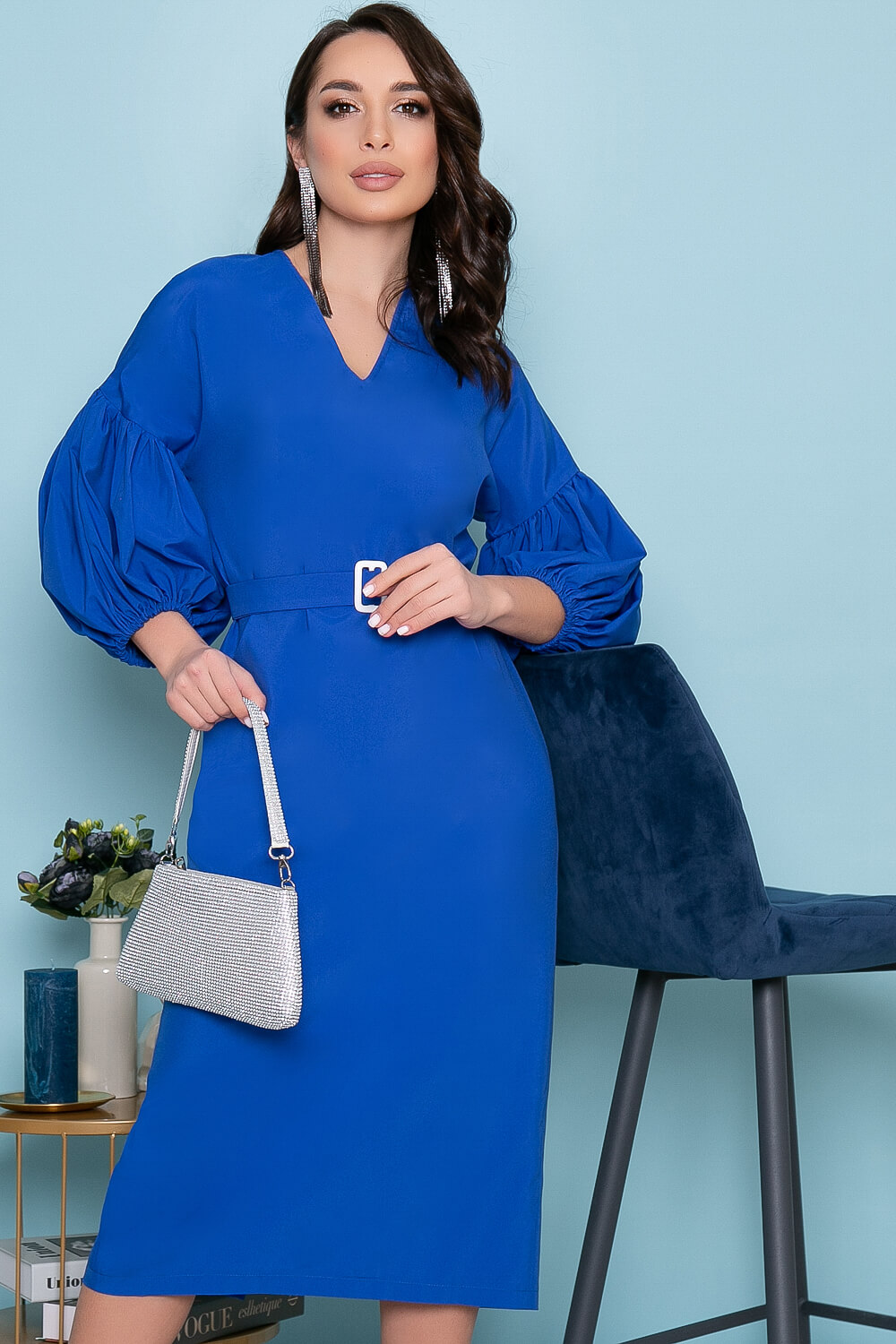 

Платье прямого кроя с акцентными рукавами LT Collection, Синий