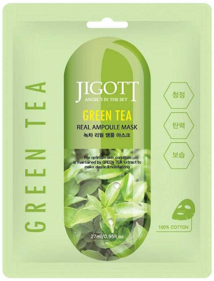 

Маска для лица тканевая JIGOTT Ампульная Green Tea 27 мл, Разноцветный
