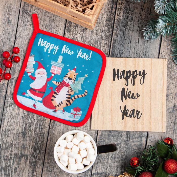 

Набор кухонный (подставка + прихватка) Доляна Happy new year, Разноцветный